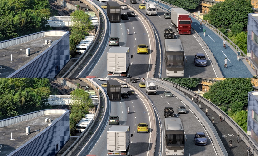 Combination of the earlier and current consultations on the Westway showing the added shielding.